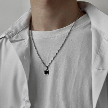 Hip-hop Black Square Pendant Necklace